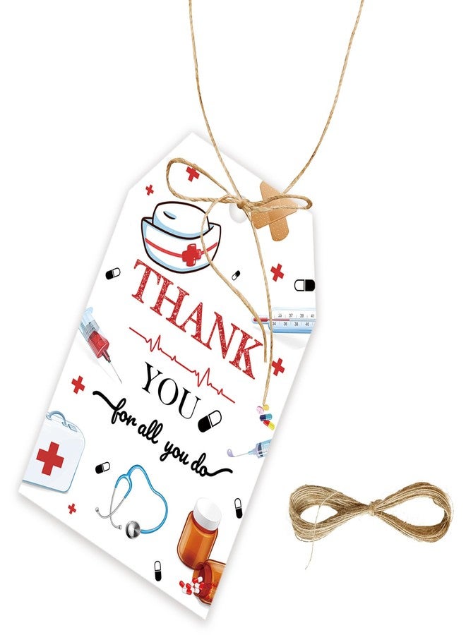 FORSHEEP 50pcs Nurse Thank You Tags, Nurse Gift Tag with String for Birthday Party, Nursing Thank You Paper Tags for Medical School Graduation Party Favors - Image 1
